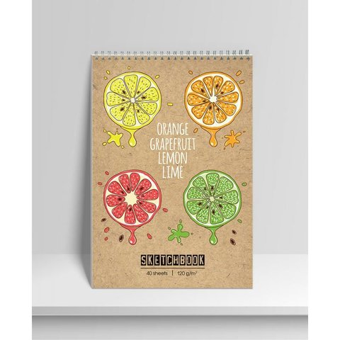 скетчбук А4 40 листов Цитрусы на гребне 120г/м2 еас-10757