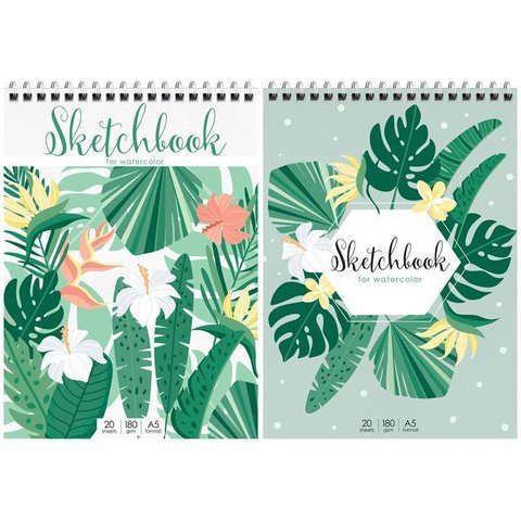 скетчбук А5 20 листов "Tropical plants", 180г/м2 35483 (310676)