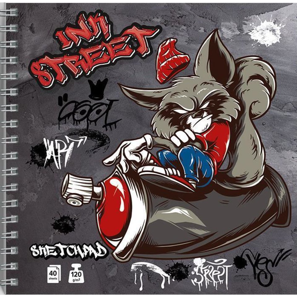 скетчбук А5 40 листов квадратный Стрит арт на гребне 120г/м2 еас-10724