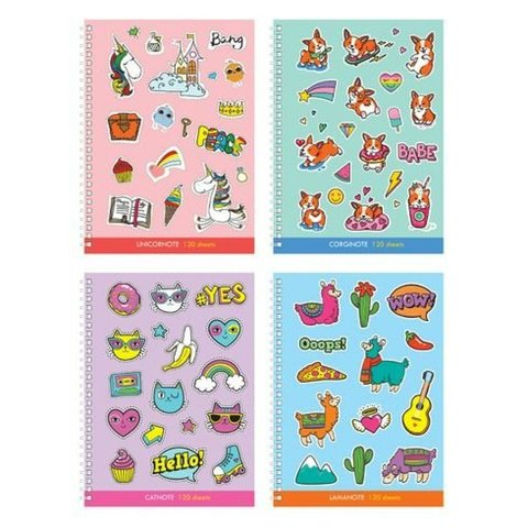 записная книжка А6 120 листов Весёлые Стикеры твердая обложка на гребне в клетку 8204