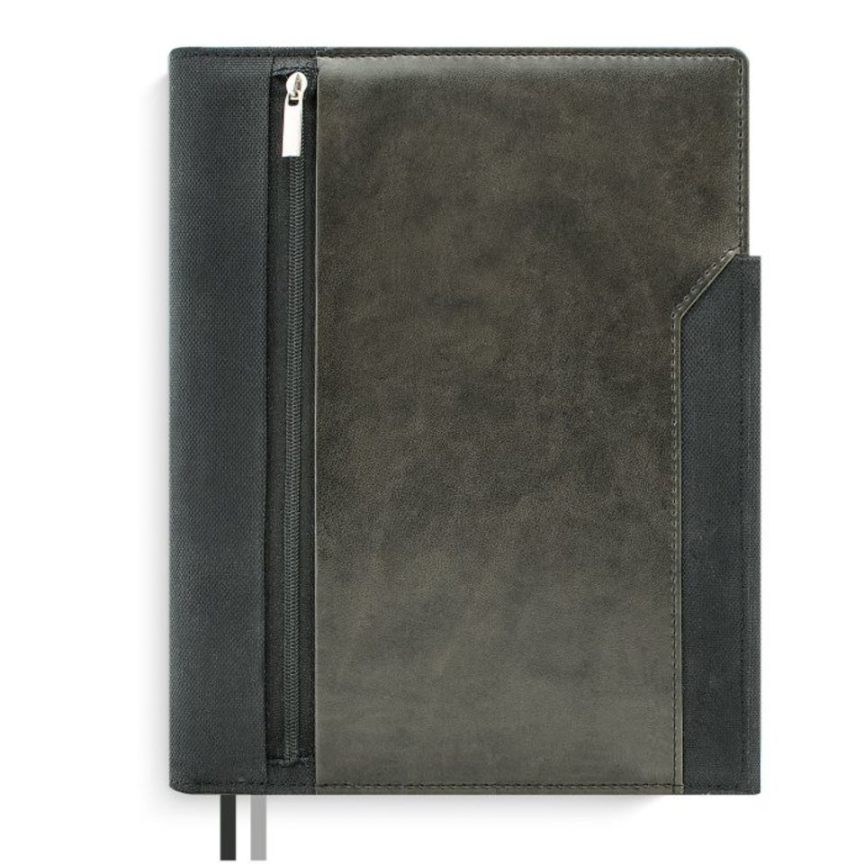 ежедневник недатированный А5 твердая обложка органайзер кожзам "пристин" черный 50438