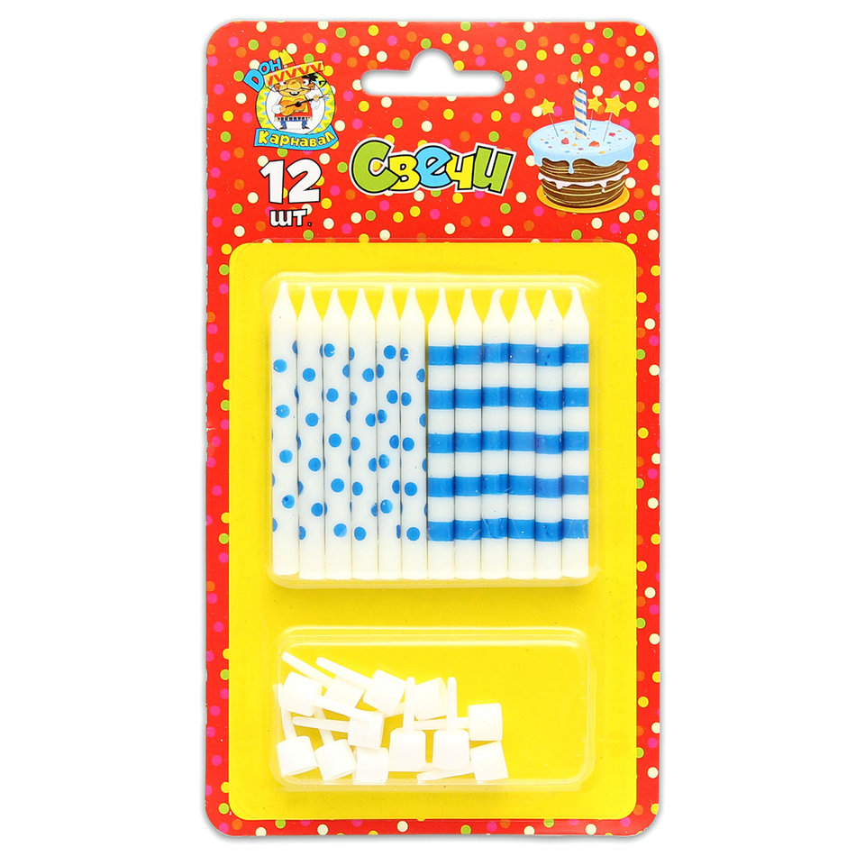свечи для торта Точки и Полосы синие 12шт с-0458