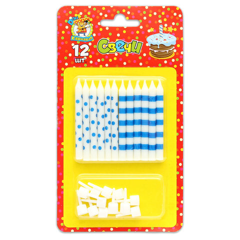 свечи для торта Точки и Полосы синие 12шт с-0458