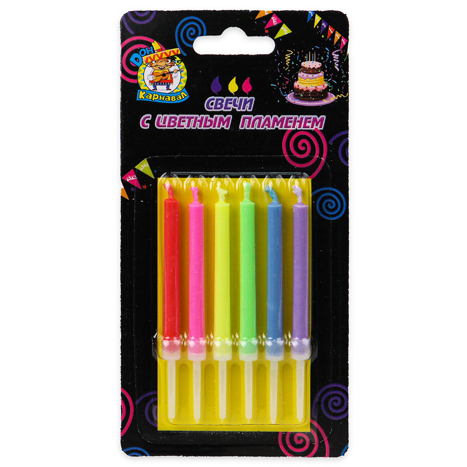 свечи для торта цветное пламя 6шт с-5905