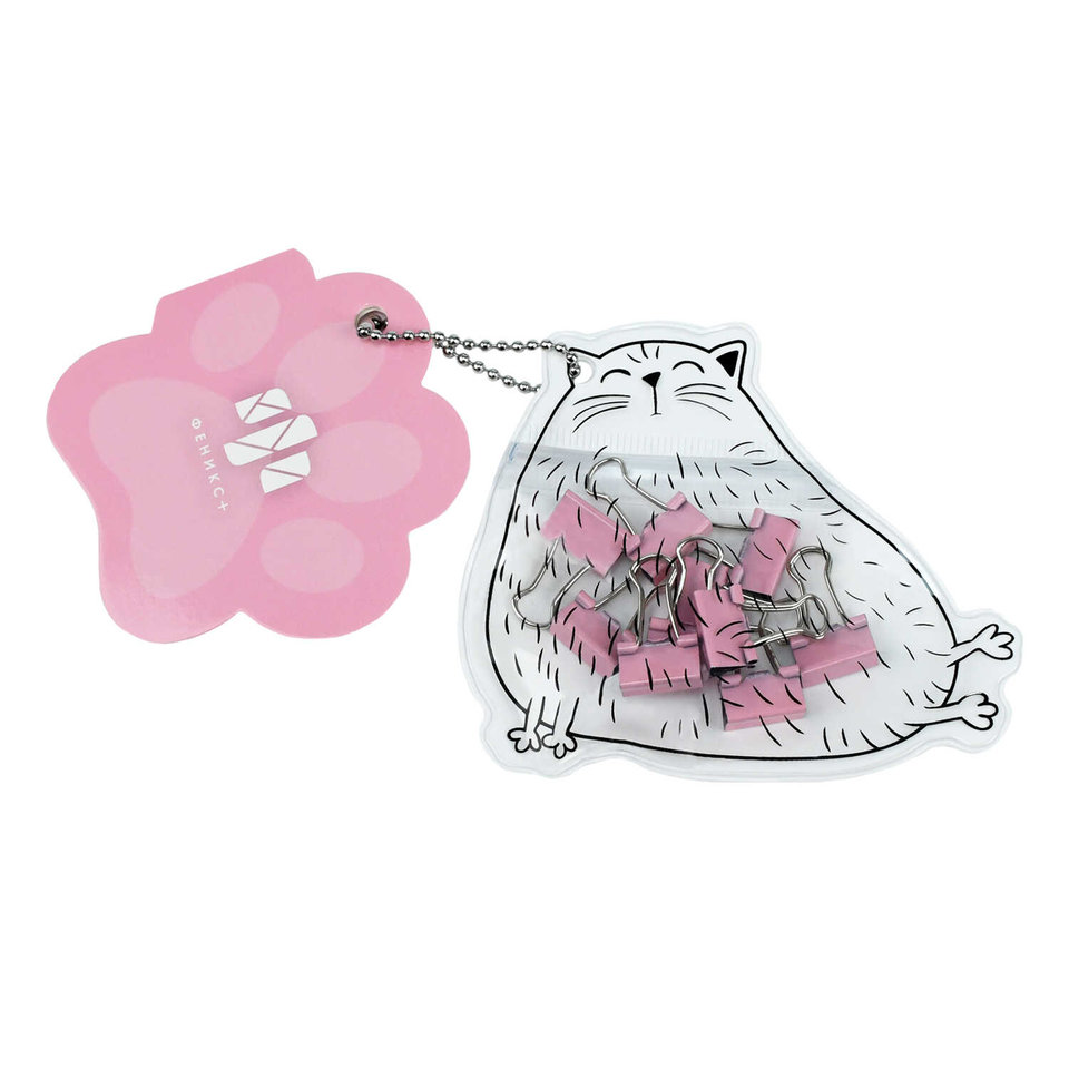 набор канцелярский зажимы 15х25мм розовый Белый котик 71501