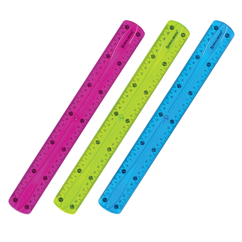 линейка 30см пластиковая гибкая ассорти Brauberg Flex 210675