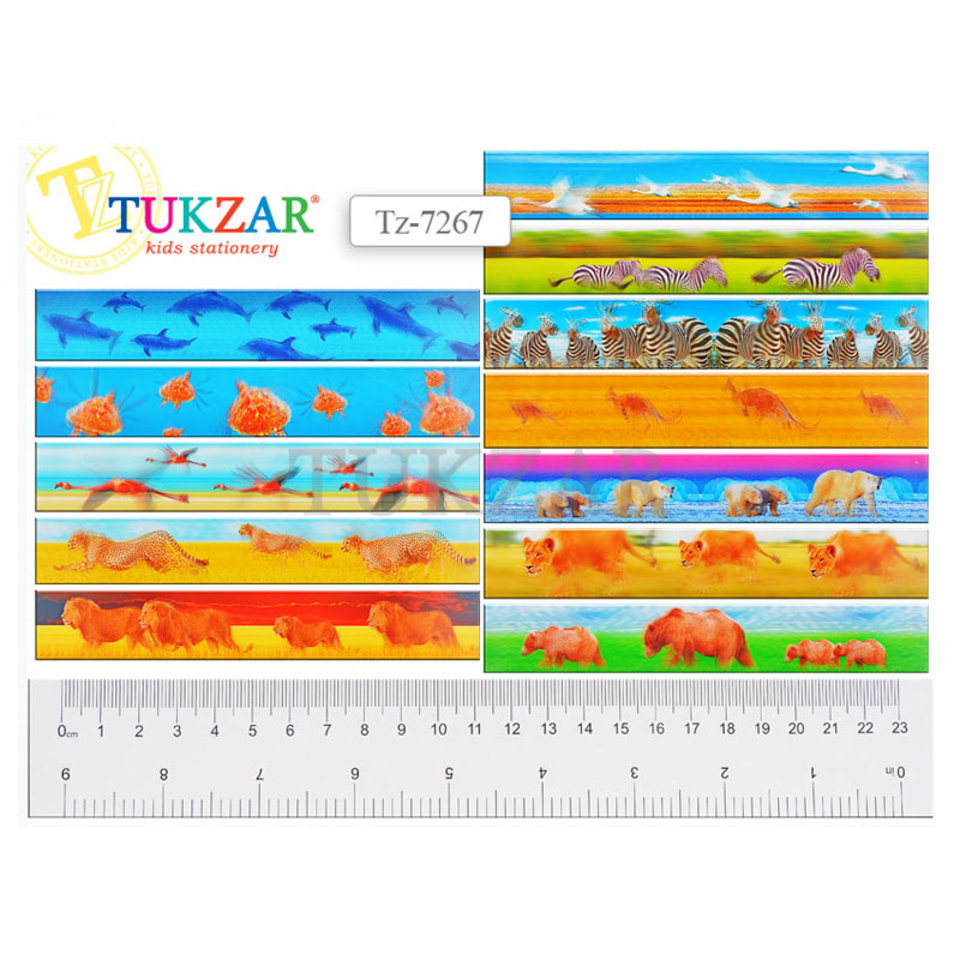 линейка 23см пластиковая с рисунком 3d Cафари ассорти tz7267