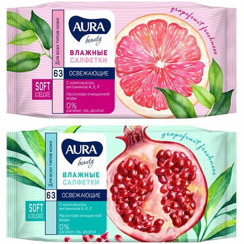 салфетки влажные Aura антибактериальные 63шт 229678