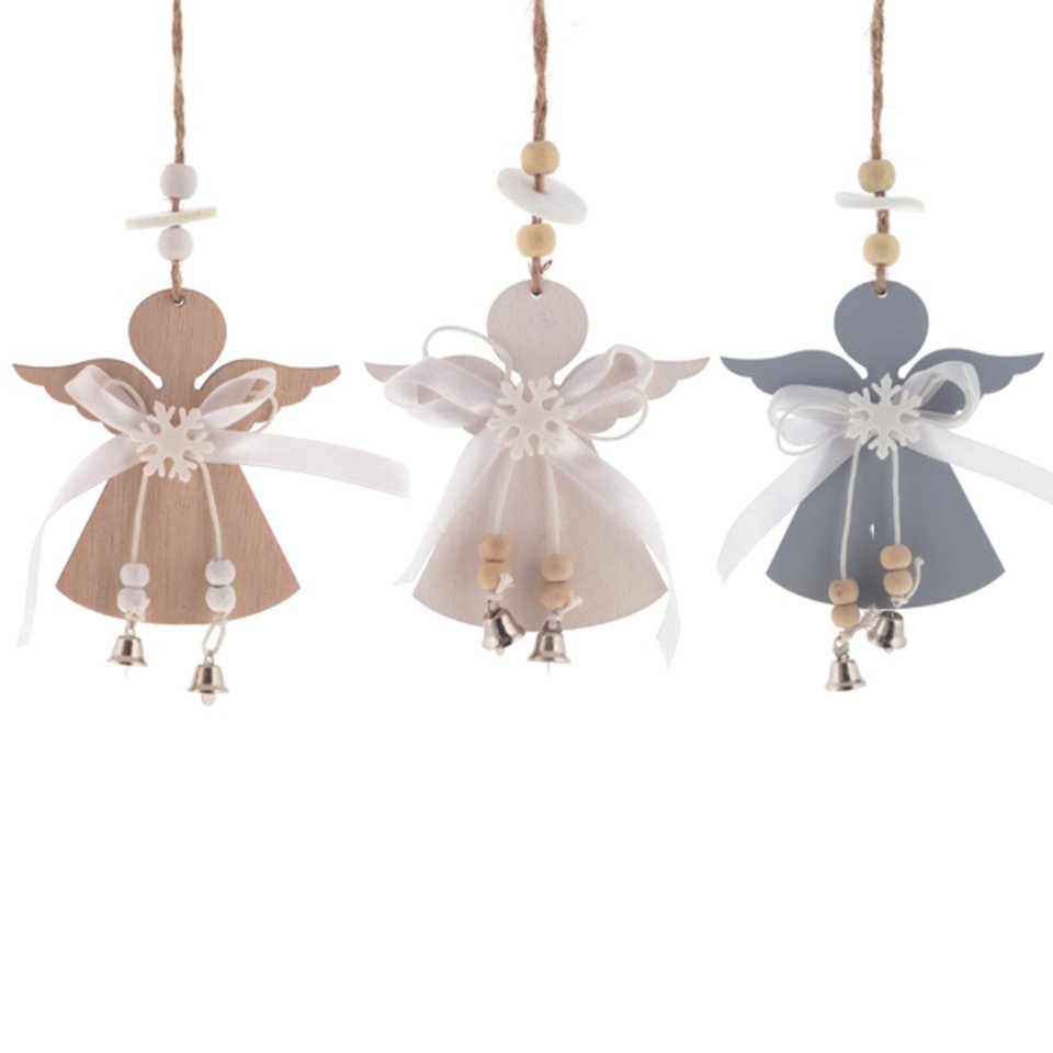 новогоднее украшение деревянное Ангел 14см 3в 401780