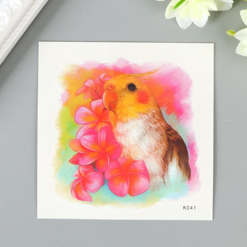 наклейки тату Попугай С Цветами 4753381