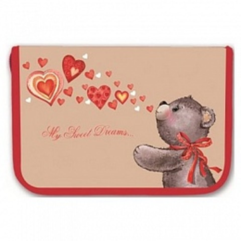 пенал для девочки Мишка и сердечки с планкой 39961