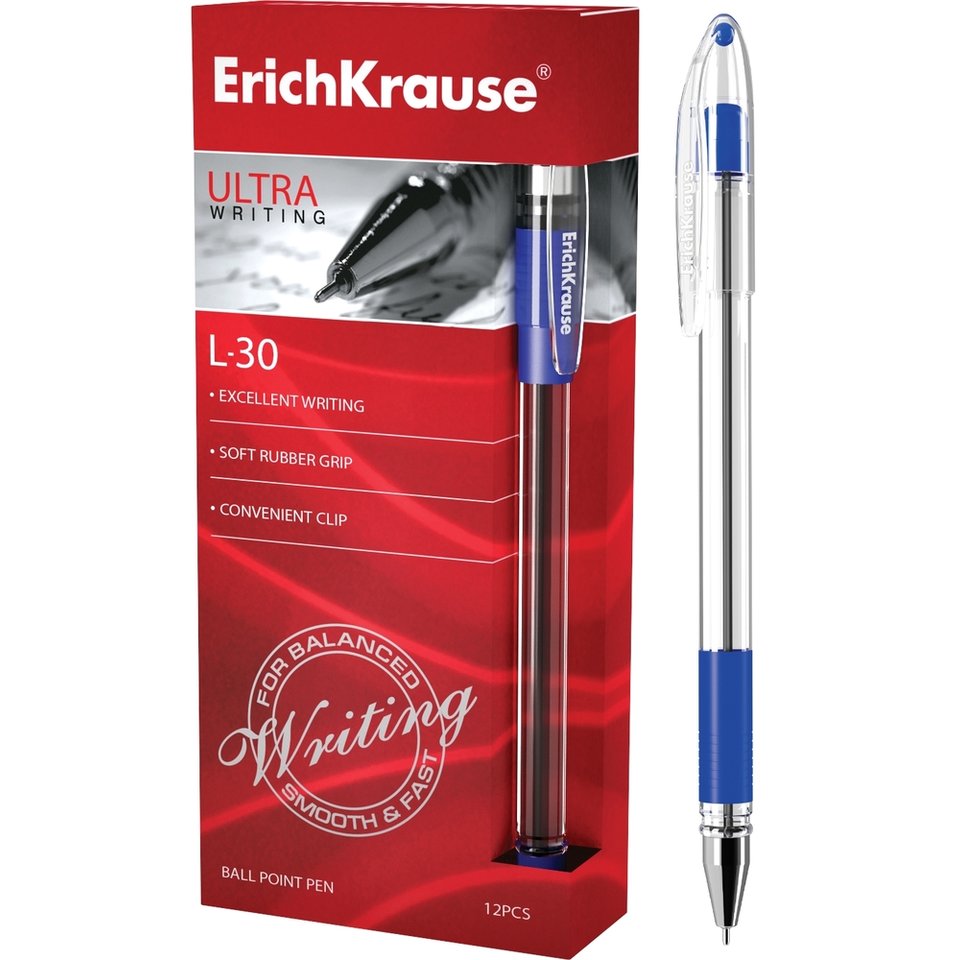 ручка шариковая ERICH KRAUSE L-30 ULTRA semi-gel синяя, резиновая вставка