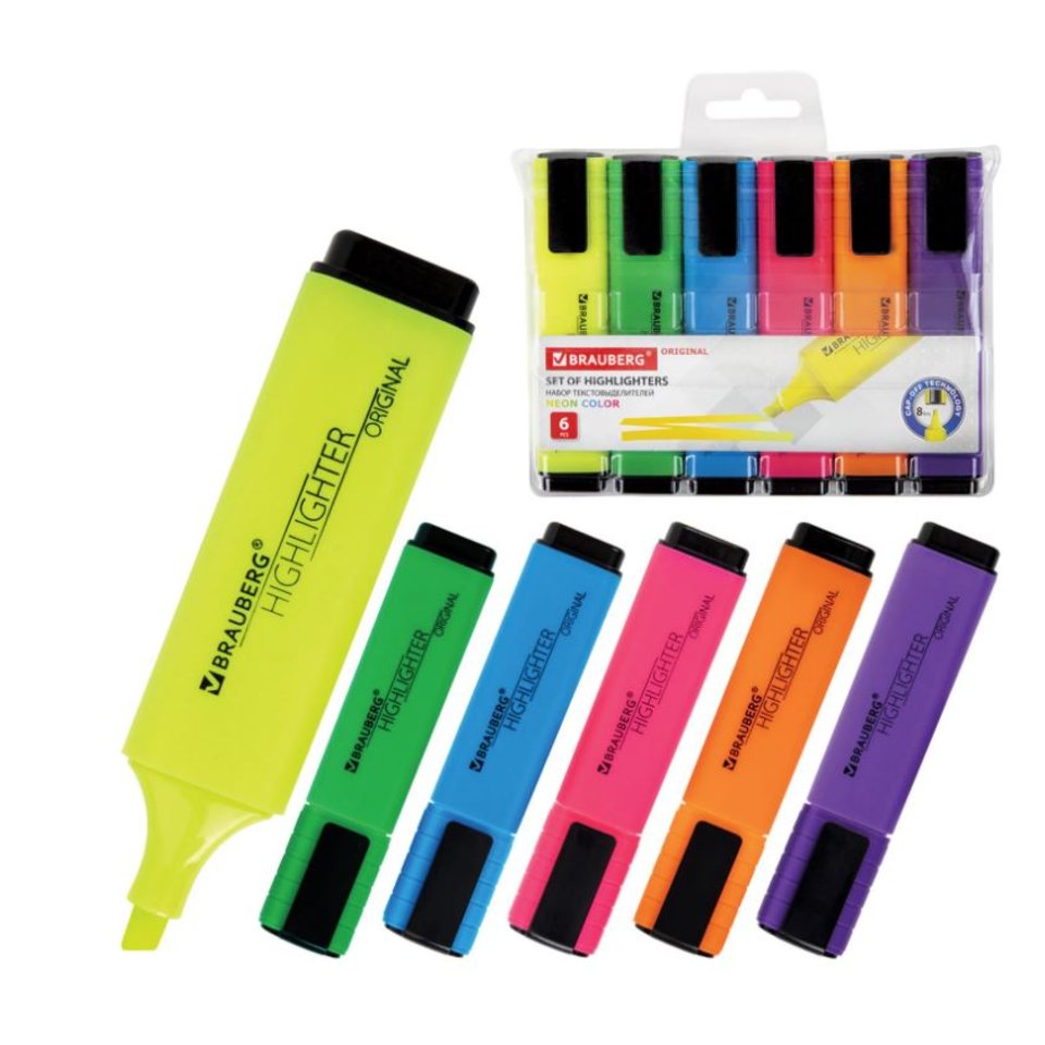 набор выделителей скошенный 6цв neon 1-5мм 152216/151747