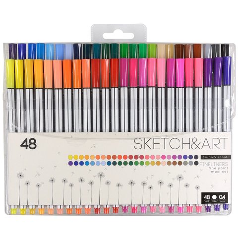 ручки линеры набор 48 цветов GUANGNA для скетчинга Sketch&Art 0.4мм bv 36-0015