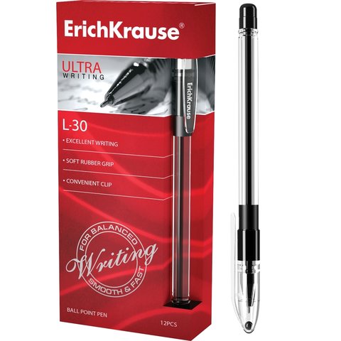 ручка шариковая ERICH KRAUSE L-30 ULTRA semi-gel черная, резиновая вставка