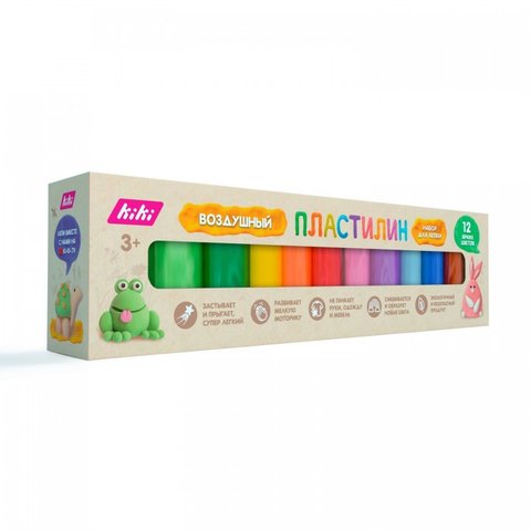 пластилин воздушный в наборе 12 цветов в коробке kiki pl007