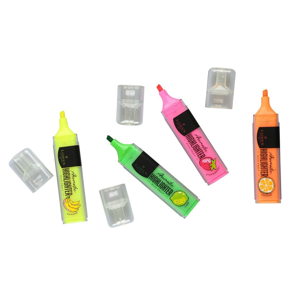 маркеры текстовыделители набор 4 цвета скошенный наконечник 1-5мм неон Lorex аромат lxtma-rf4 216335