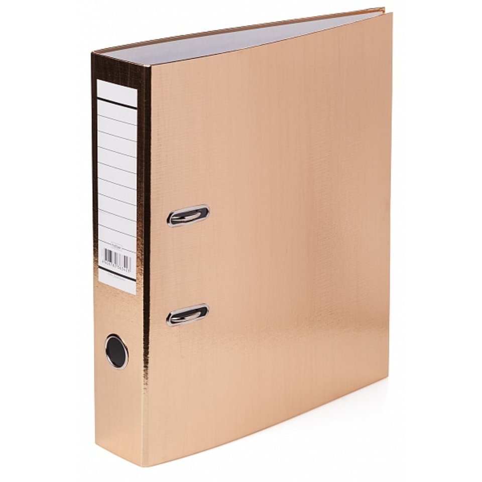 папка-регистратор А4 2 колца 7см ПВХ без окантовки с карманом Hatber Metallic 064563 золото