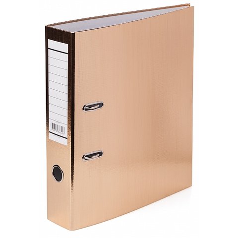 папка-регистратор А4 2 колца 7см ПВХ без окантовки с карманом Hatber Metallic 064563 золото