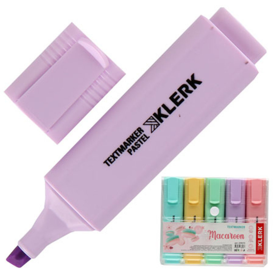 маркеры текстовыделители набор 5 цветов скошенный наконечник Macaroon Pastel Klerk 209070/340860
