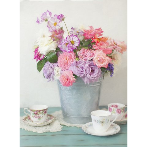 Алмазная мозаика Нежные цветы в ведерке 30х40см fc061