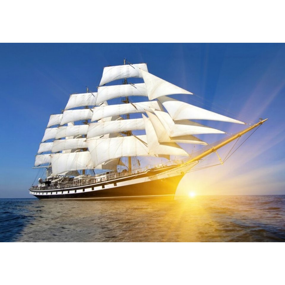 Алмазная мозаика Солнечные лучи и корабль в море 30х40см as34006
