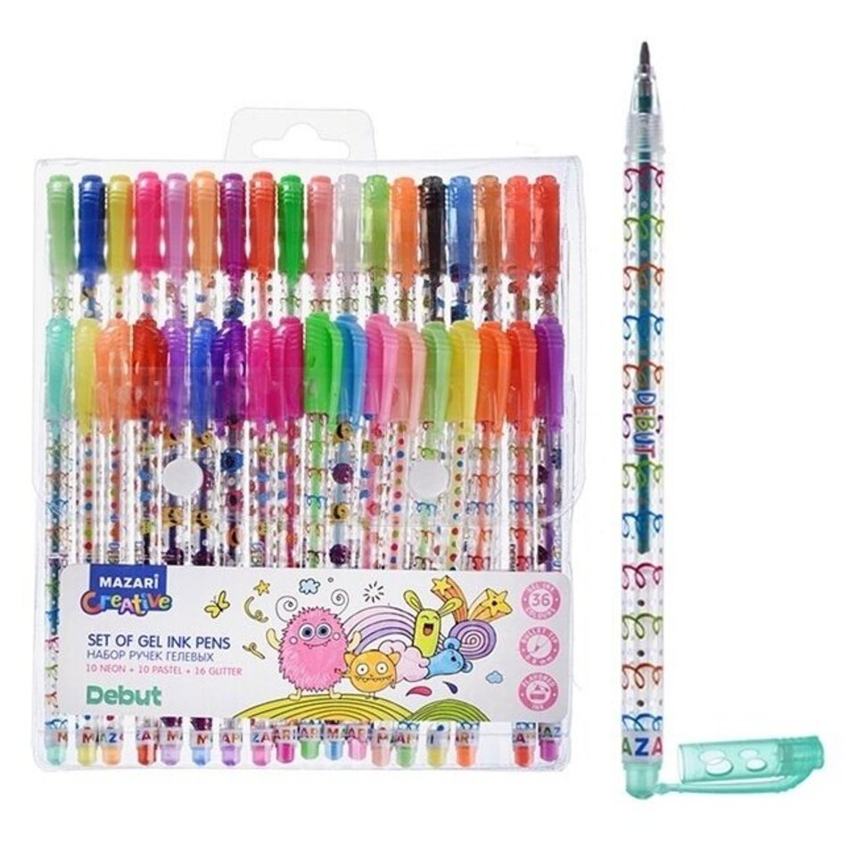 ручки гелевые набор 36 цветов Mazari Lipari с блестками m-5514-36