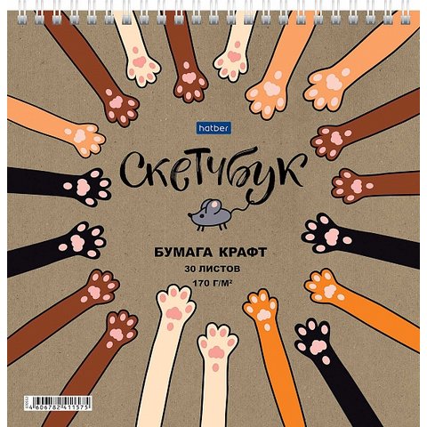 скетчбук А5 квадратный 30 листов "на мягких лапках" 170г/м 23892 (072408)