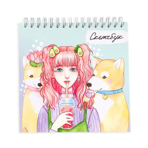 скетчбук А6 квадратный 40 листов "акита ину и девушка" 120г/м/200г/м сккв-41