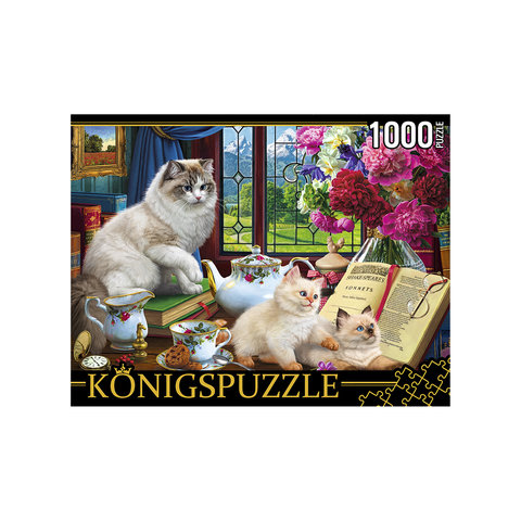 пазл 1000 элементов коты и сервиз konigspuzzle хк1000-3590