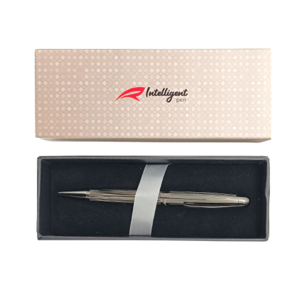 ручка подарочная Intelligent черный, металлический корпус с прямым рифлением футляр DA-188C