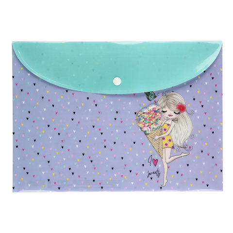 папка-конверт на кнопке А4 Sweets с аппликацией 212056