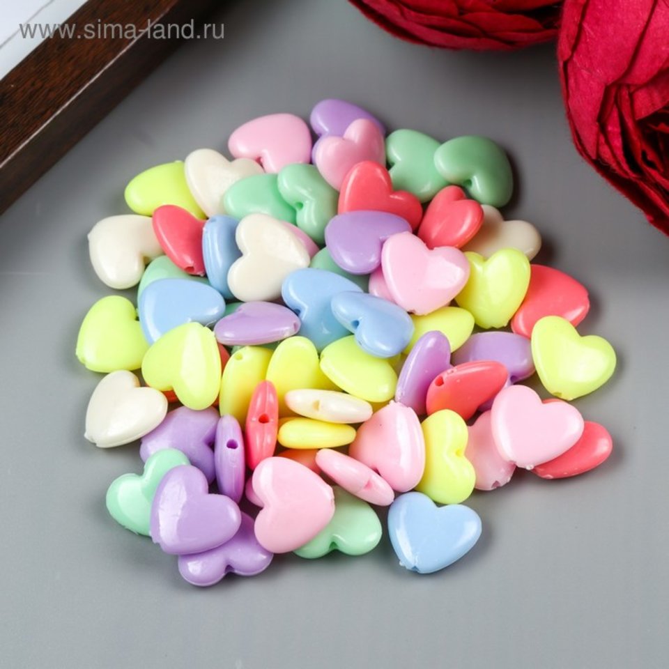 бусины Сердечки неоновые тона 60шт 4645557