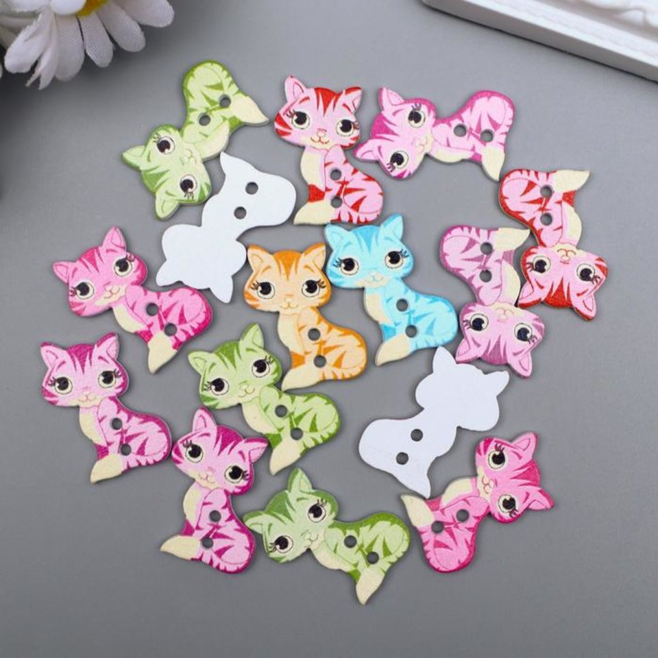 пуговицы для декора Кошка дерево 15шт 5465373