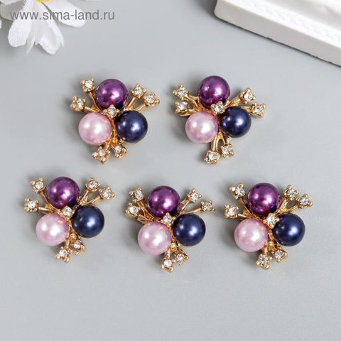 элементы для декора Жемчужины со стразами сине-фиолетовые 5шт. 5194173