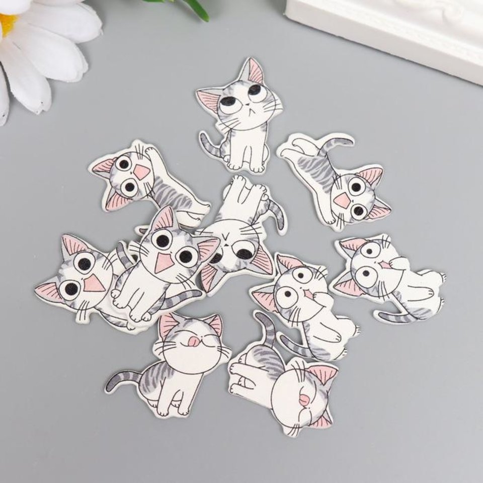 элементы для декора Полосатые котики дерево 10шт. 4465648