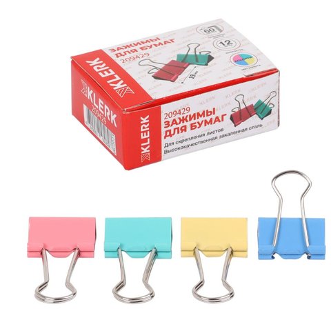 зажим для бумаг 19мм цветной 209429/225156/510012