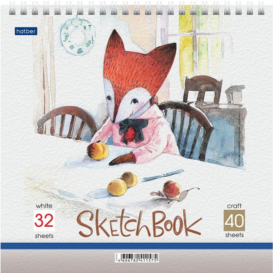 скетчбук 200х200 72 листа (40 крафт + 32 офсет) квадратный Лисичка 26362 073130