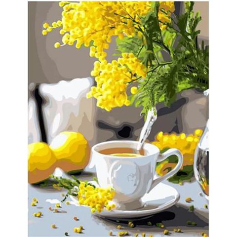 картина по номерам "Мимоза и чай" 40х50см gx37165