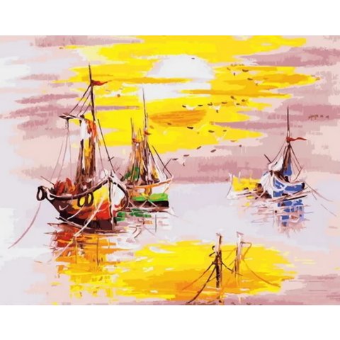 картина по номерам "Лодки на закате" 40х50см gx38395