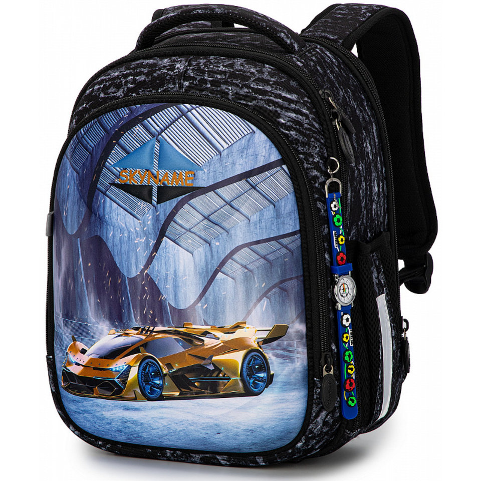 рюкзак для мальчика авто желтый с часами 6036 (160)