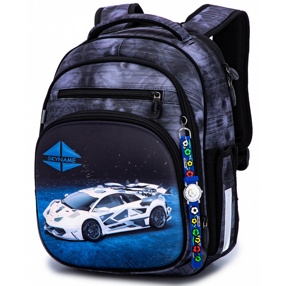 рюкзак для мальчика авто белый с часами 7019 (158)