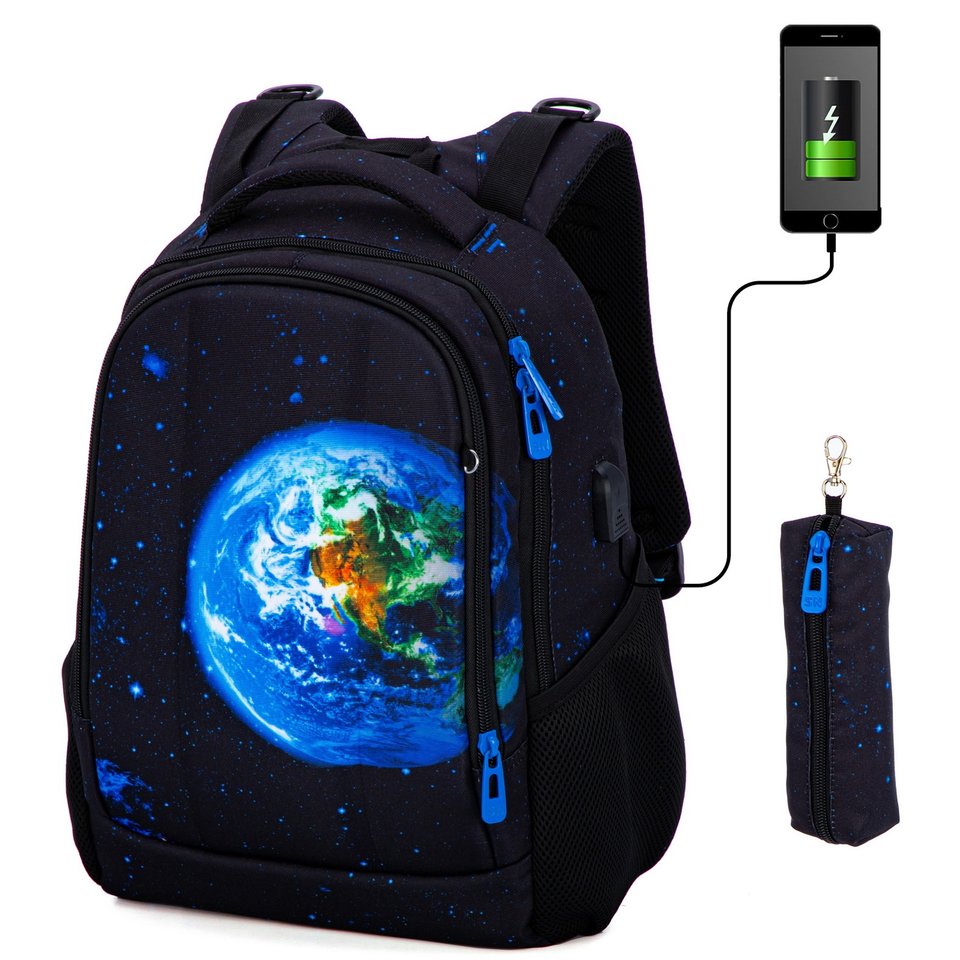 рюкзак для мальчика земля с пеналом 57-38