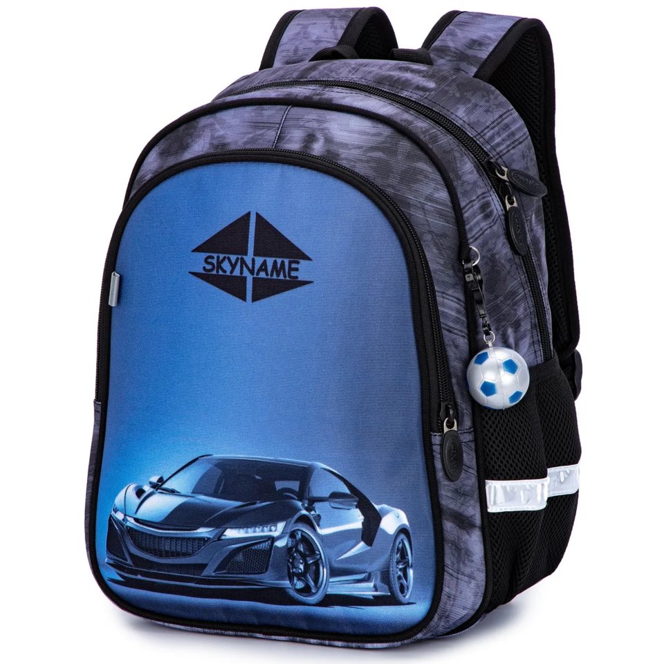 рюкзак для мальчика Синий Авто с брелком мячиком r5-006 (158)