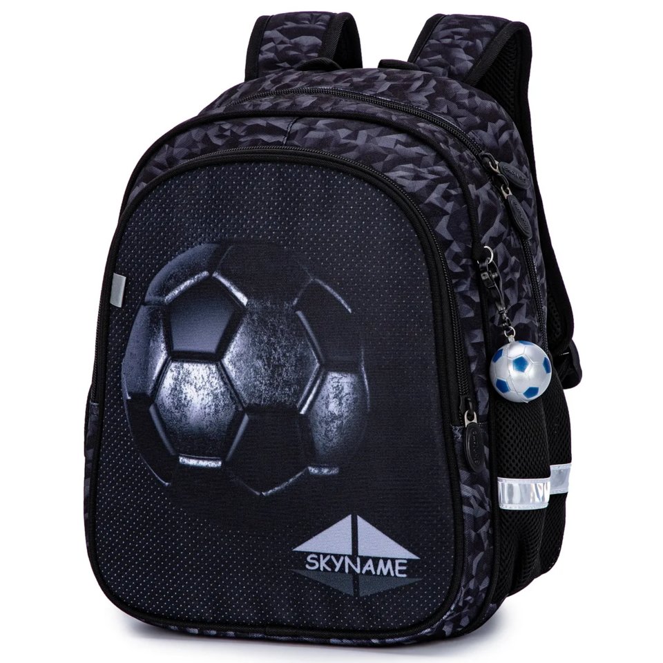 рюкзак для мальчика Черный Мяч с брелком мячиком r5-007 (93)