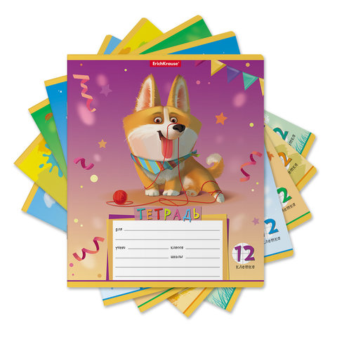 тетрадь 12 листов Корги в клетку 51407