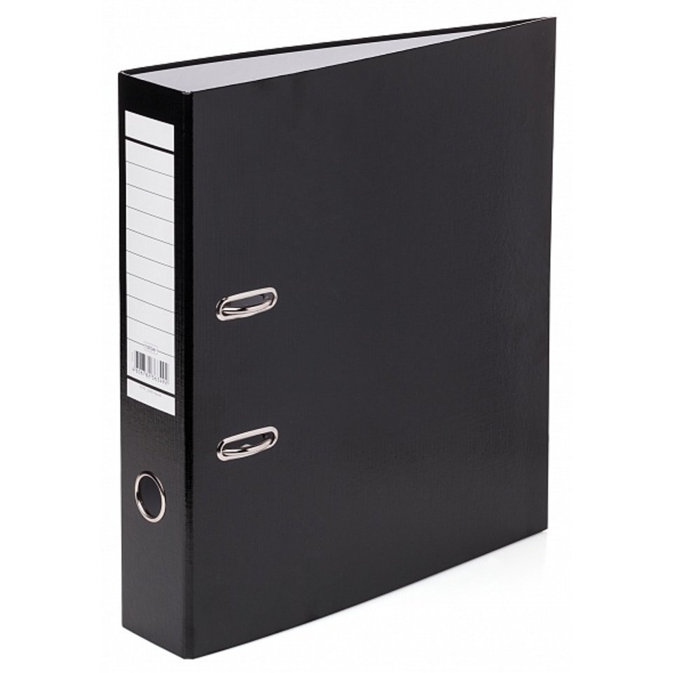папка-регистратор А4 2 колца 7см ПВХ без окантовки с карманом Hatber Metallic 064576 черная