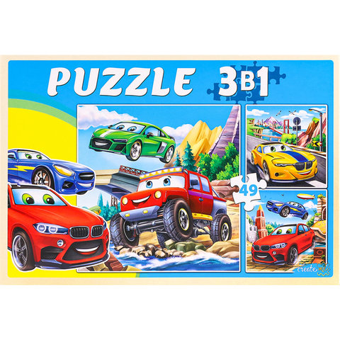 пазл 3х49 элементов макси 3в1 Крутые Машинки п-2474