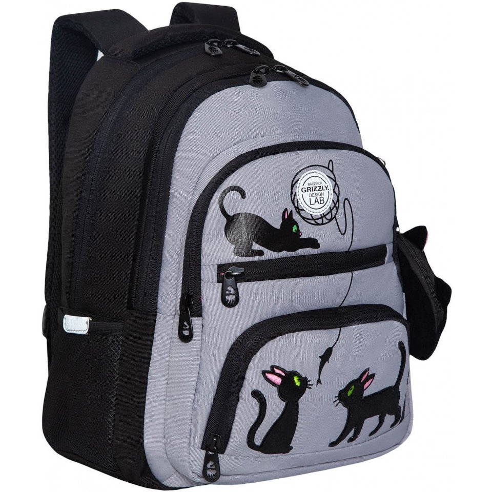 рюкзак дял девочки GRIZZLY rg-262-2/4 черный-серый котики