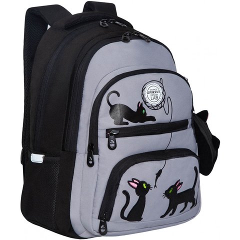 рюкзак дял девочки GRIZZLY rg-262-2/4 черный-серый котики